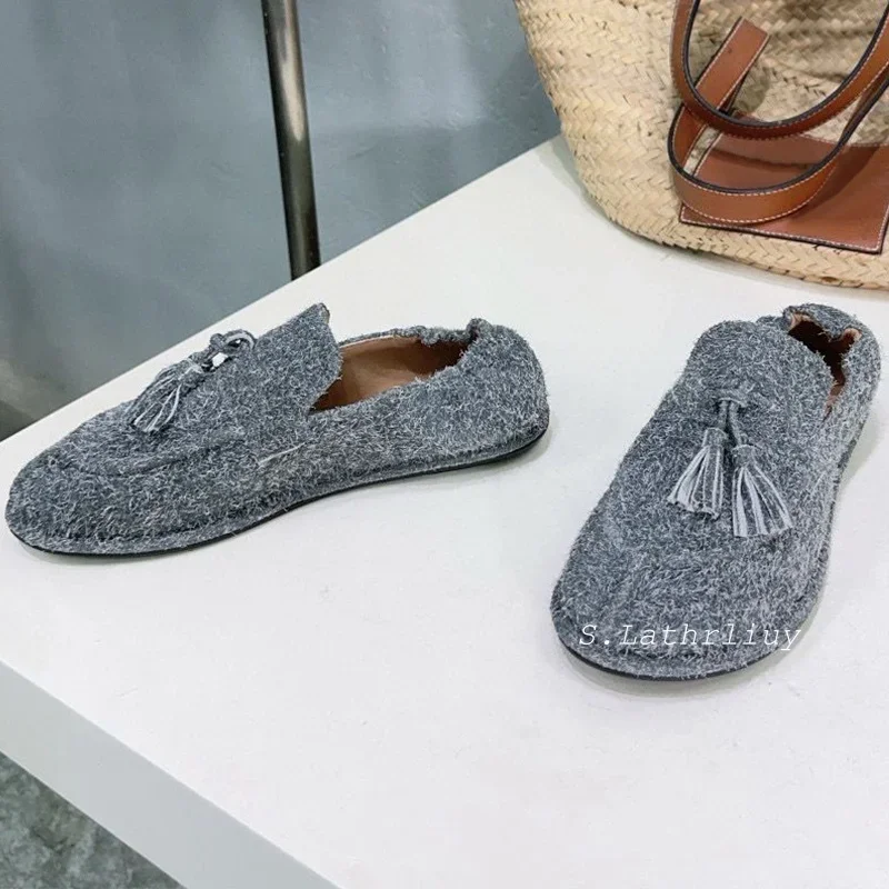 Spring Autumn Round Toe Tassels Flat Shoes Women's Elastic Band Lazy Loafers Comfort Casual Shoes Soft Sole Fashion Single Shoes