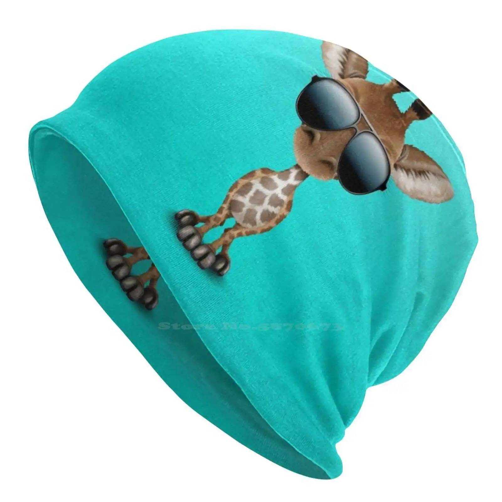 Cute Baby Giraffe Wearing Sunglasses Knitted Hat Warm Beanie Outdoor Caps Cute Giraffe Cute Baby Giraffe Giraffe Wearing