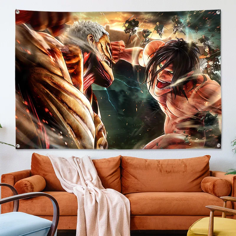Anime Wandkunst Wandteppich Angriff auf Titan Stoff schwerer Stoff Hintergrund Design hängende Bild Flagge Zimmer Bar Café Studio Dekor – Detail 5