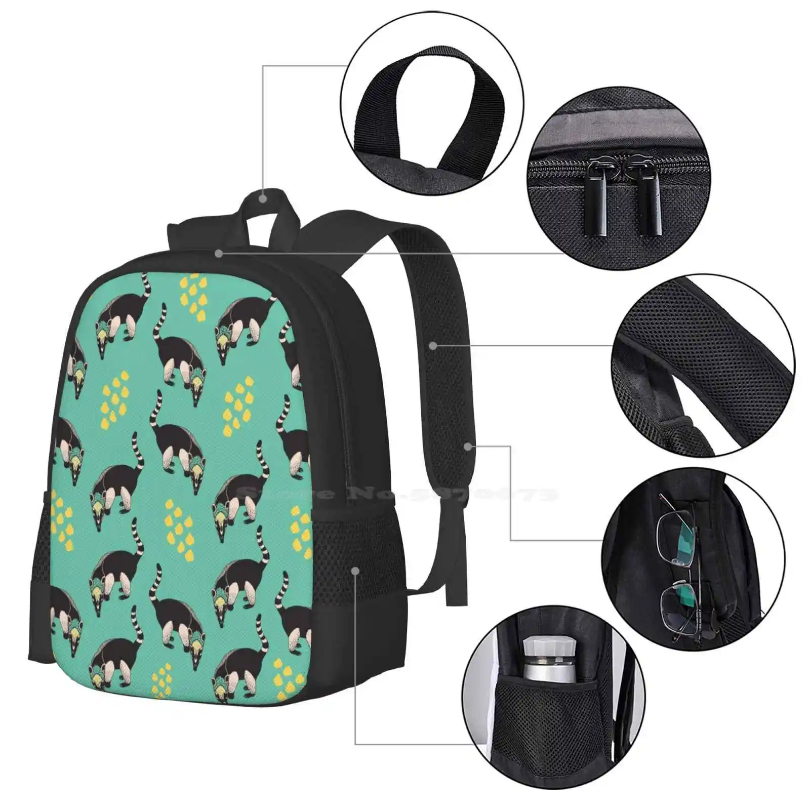 Coati Pattern Design Bag Student'S Backpack Coati Animal Nature Illustration Cute Trendy Jungle Pattern