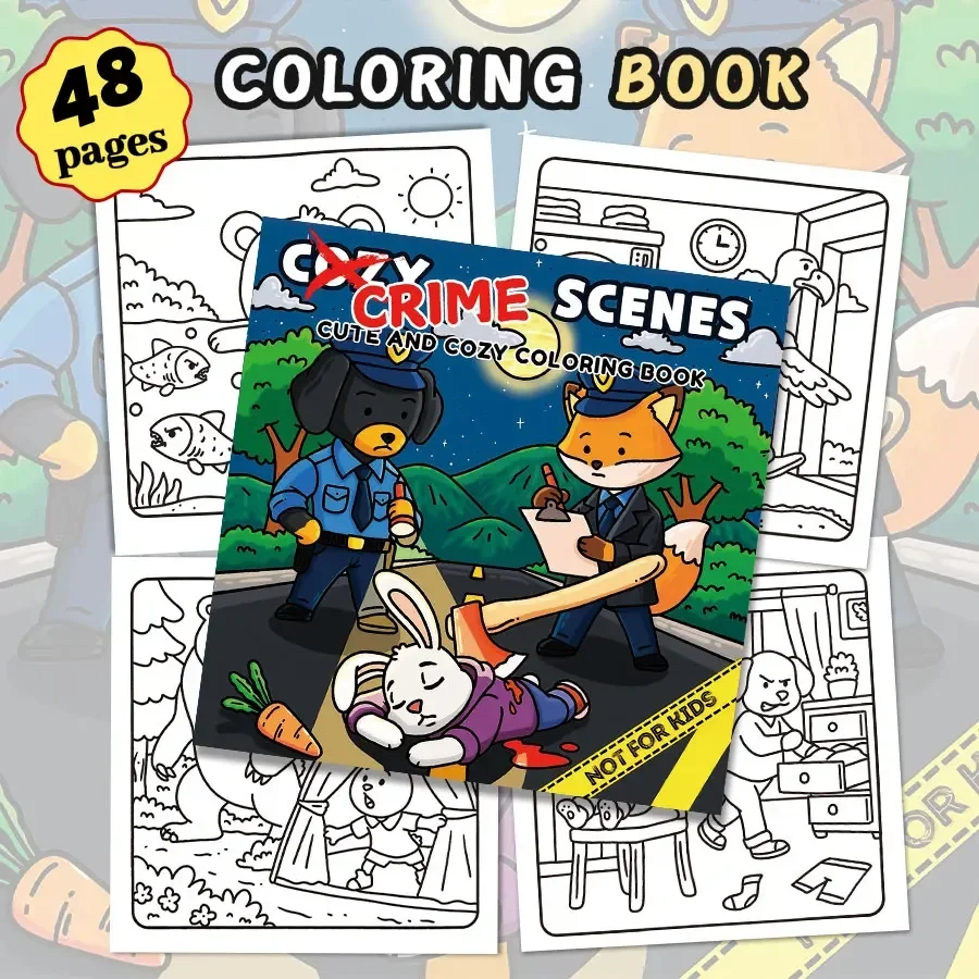 Cute crime chronicle coloring book, fantasy mystery scene, parent-child DIY puzzle solving, easy stress relief