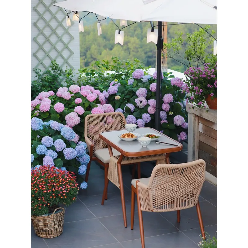 Balcony tea table and chair combination, small table and chair, rattan chair three-piece set of net celebrity casual storage