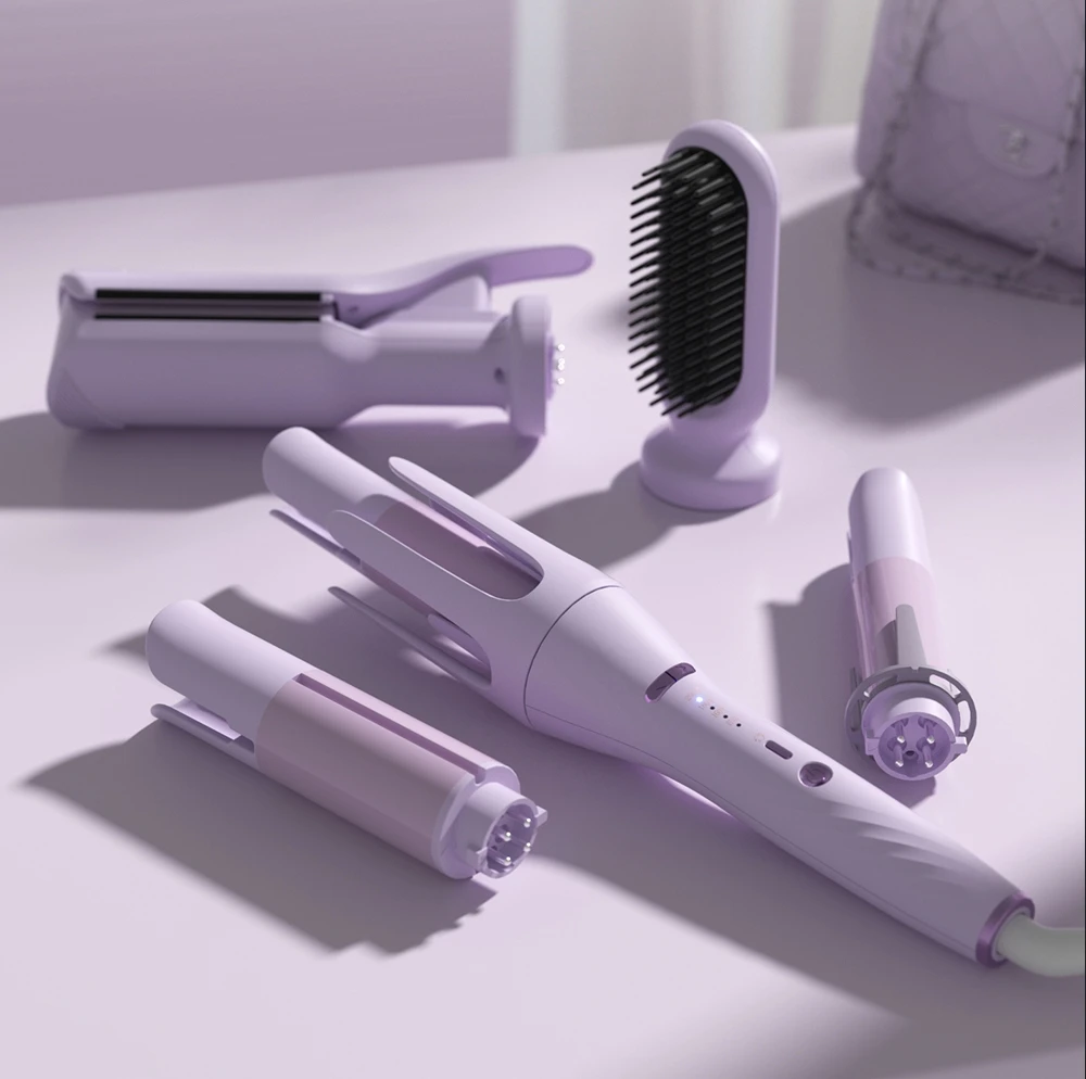 Professional 7 in 1 Detachable Interchangeable Auto Wrap Styler Comb Electric Hot Brush 1 Step Hair Dryer Brush