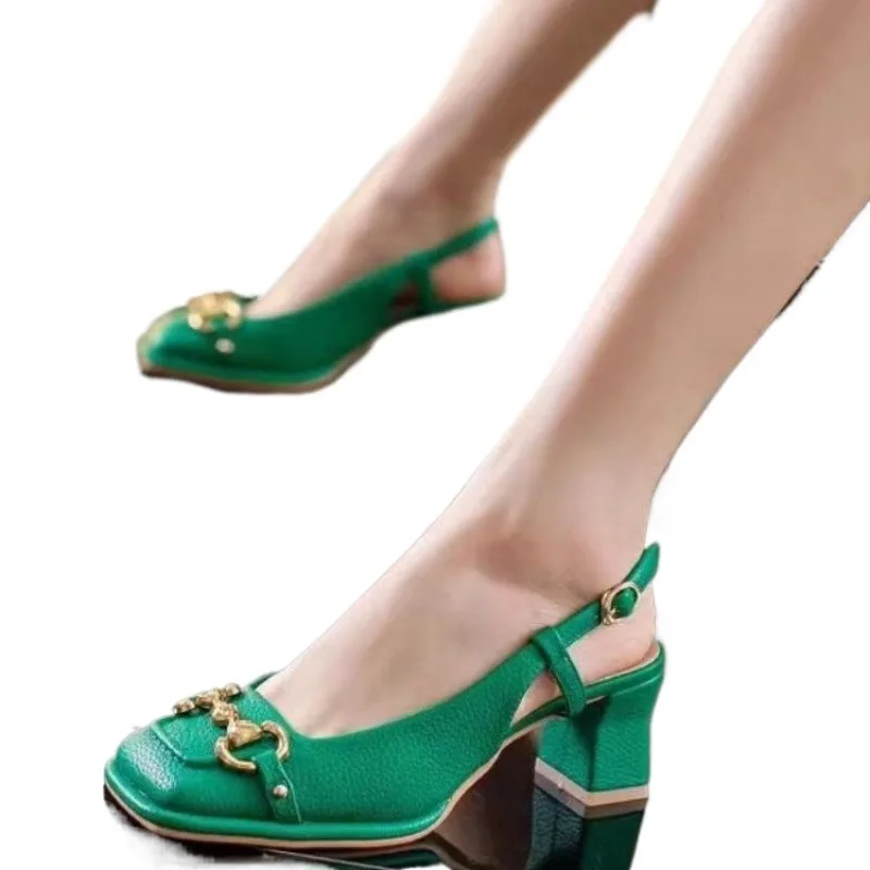 Women Mid-heel 5.5CM new Summer French Style Back Empty Female Thick Heel Square Toe Mary Jane Shoes - view 6