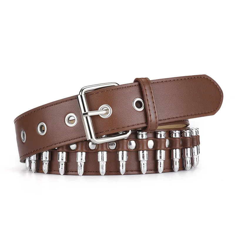 Men\'s Wide Belt Punk Fashion Ins Style Fashion Bullet Head Rivet Inlaid Personality Decoration Jeans Belt Women Designer Luxury