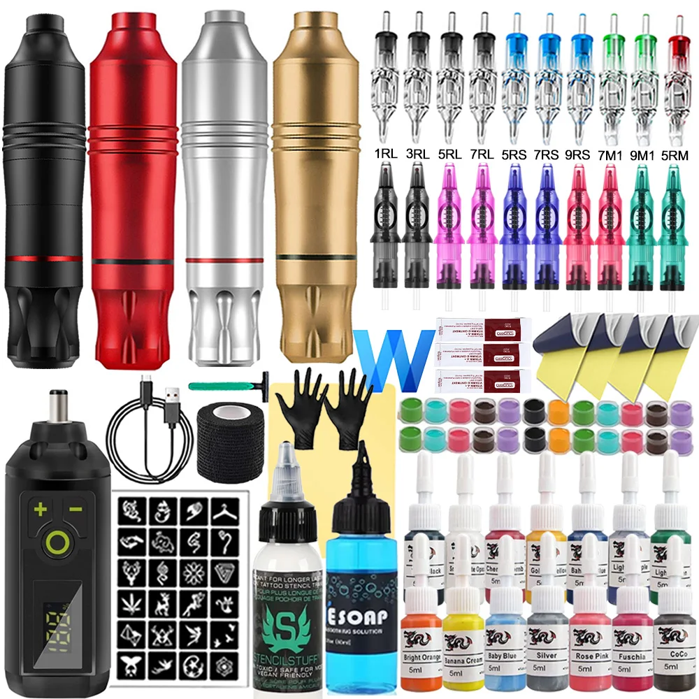

Wireless Tattoo Kit Tattoo Pen Kit 1200mAh Battery Cartridge Needles Ink Accessories Set Permanent Makeup Tattoo Gun Kit