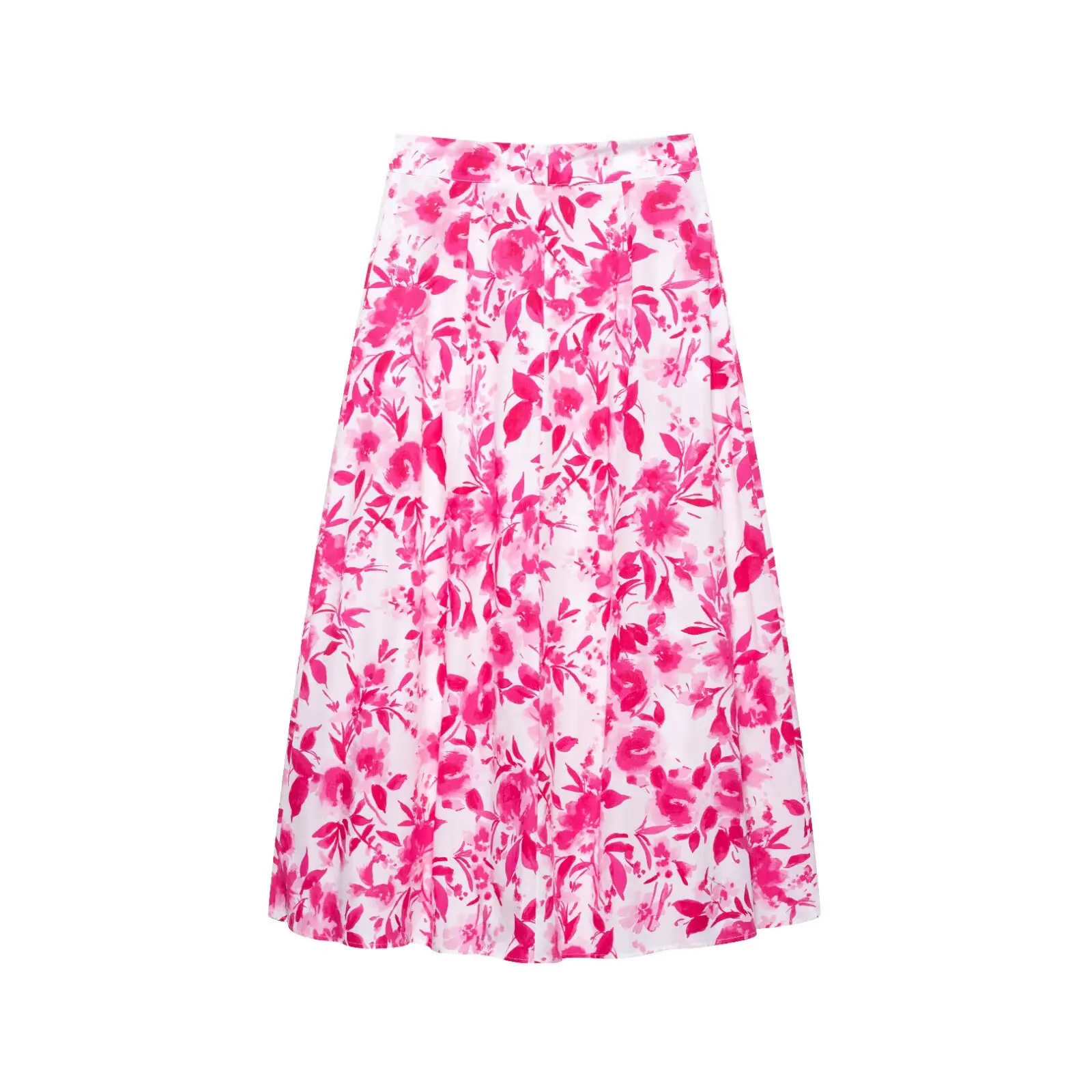 Zevity 2025 New Women Fashion Floral Print Pleats Design A Line Midi Skirt Faldas Mujer Female Chic Zipper Fly Vestidos QUN9035
