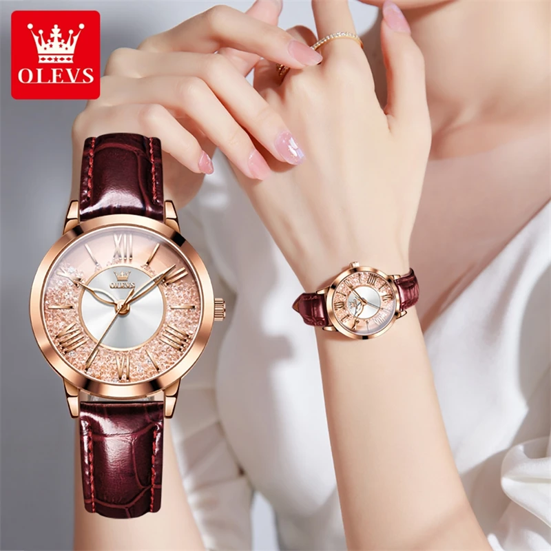 

OLEVS 5539 Hot High Quality Genuine Leather Strap New Ladies's Watch Elegant Watches Original Top Brand Waterproof Wristwatches