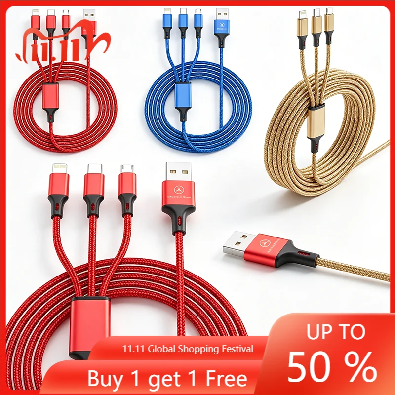 

3 in 1 Type C Car Emblem Lightning Micro USB Fast Charging Cable Stickers For Mercedes Benz GLC GLA CLA GL A B C Class W176 W246
