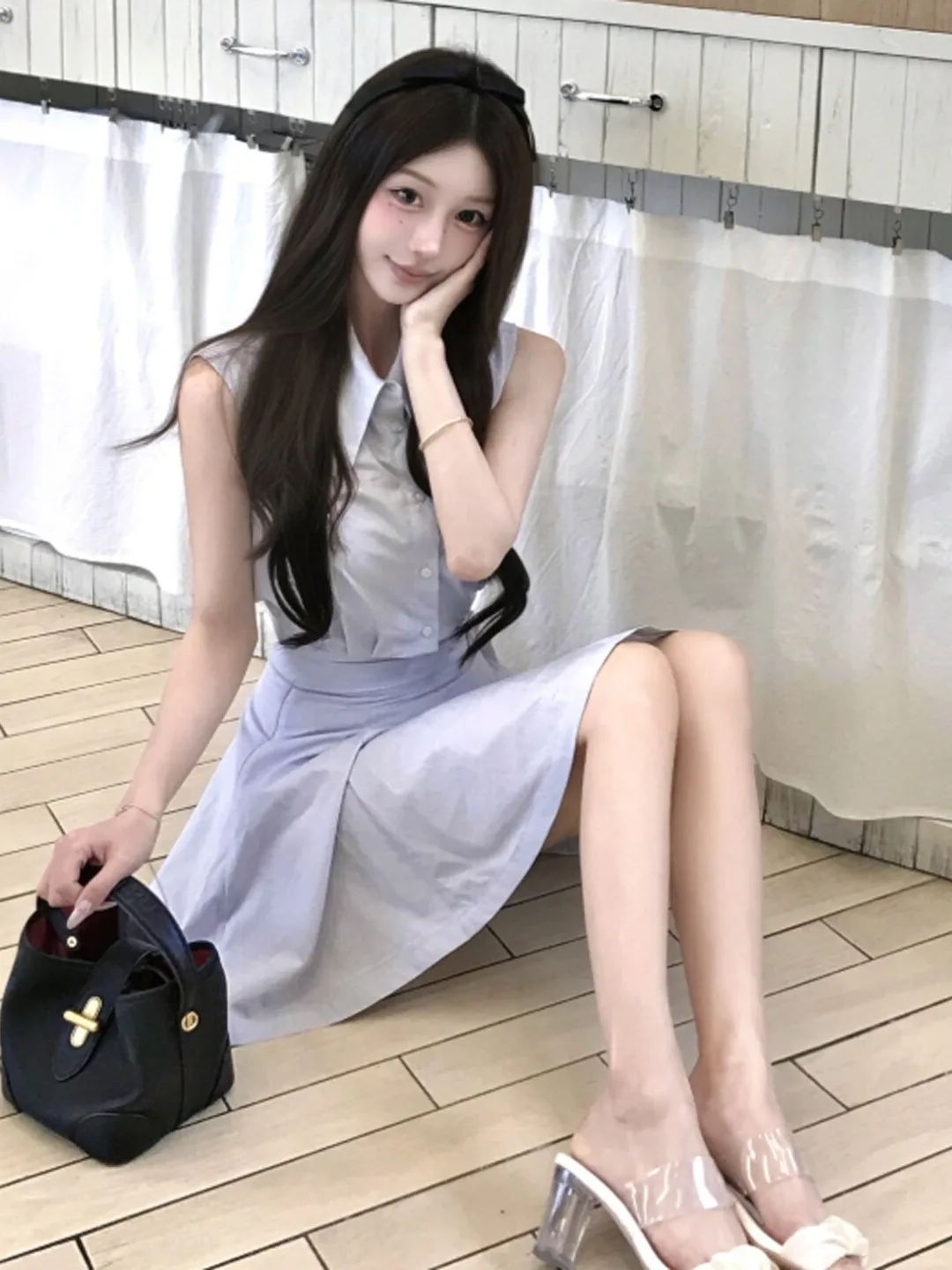 

Unique Stylish Two-Piece Set Top And Halter Skirt Comfortable Cotton Blend Summer Outfit for Young Women French Style Shirt