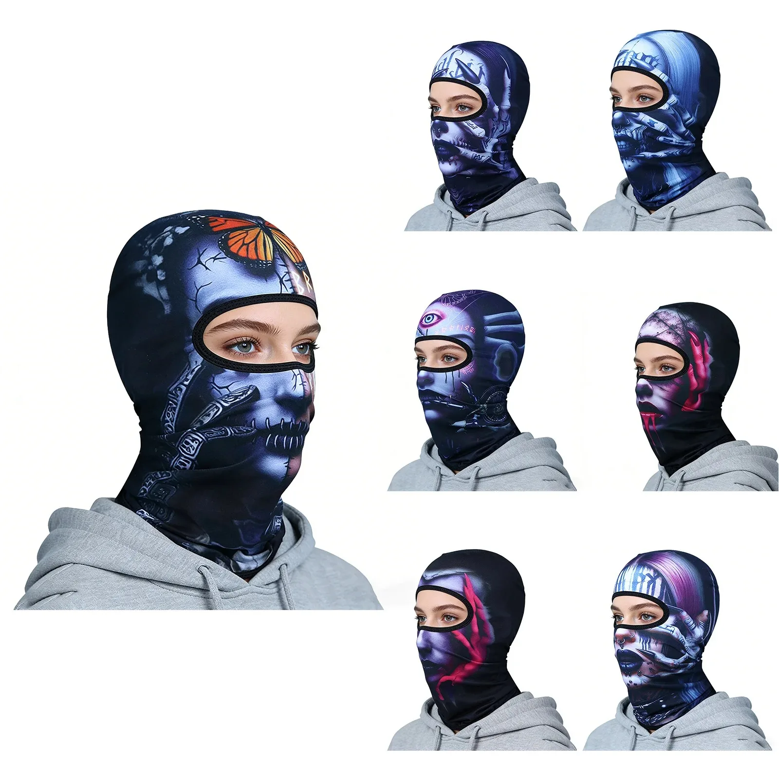 2pc Breathable Cycling Balaclava Full-face Mask Sun-protect Men Women Motorcycle Hunting Fishe Halloween Easter Ghost Skull Mask