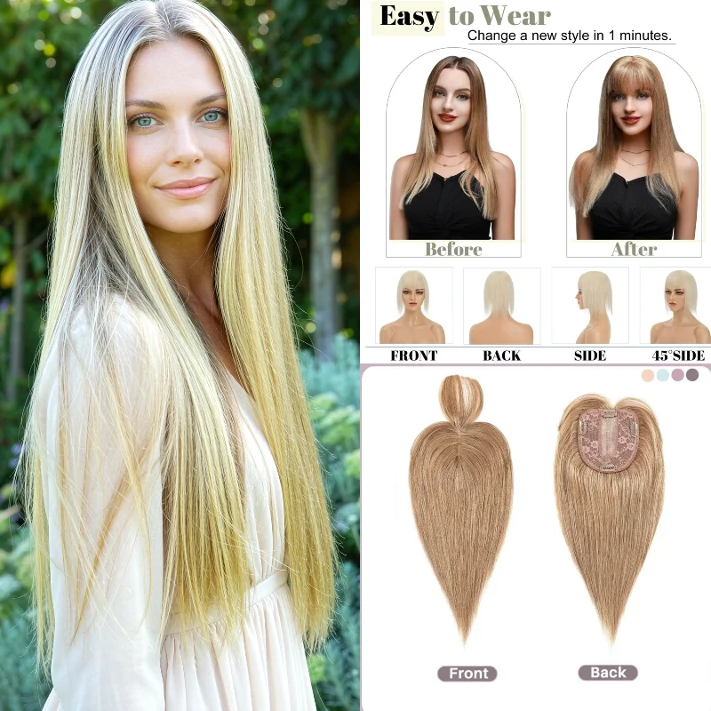 Machine Made Clip-in Women Topper 100% Human Hair Hairpiece Wig For Daily Use Colors #330/#613 Ready Stock Dropshipping