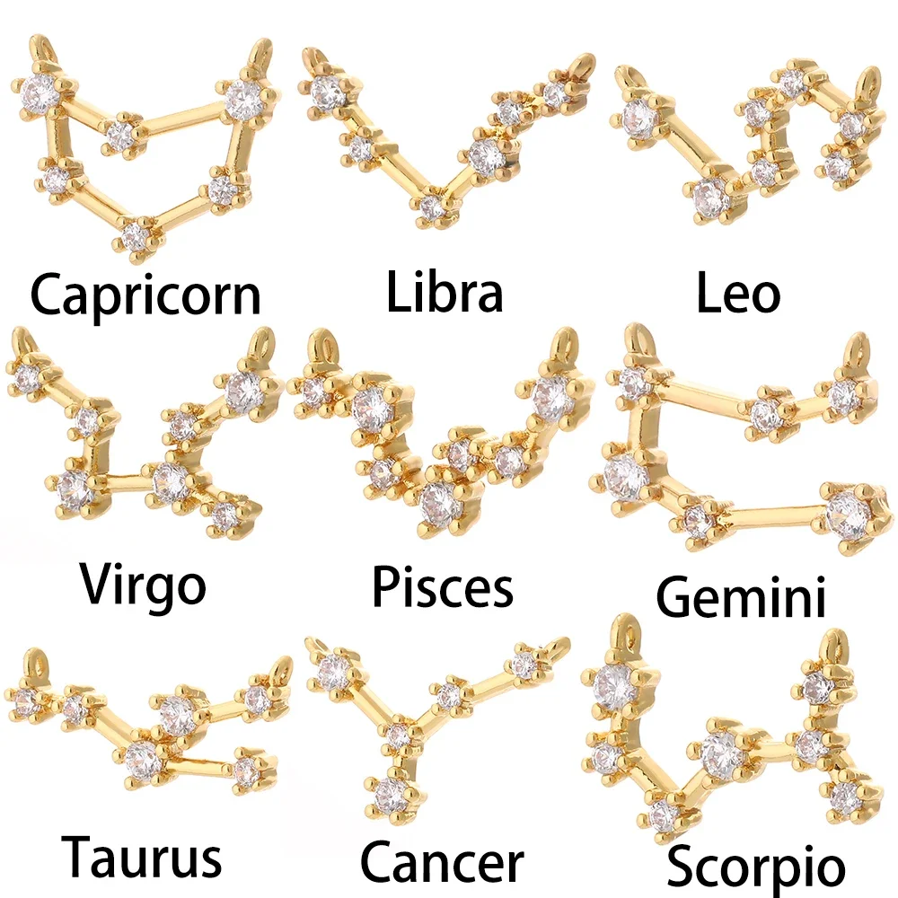 12 Zodiac Constellation Pendant Charms Gold Color Cute Earring Charms for Jewerlry Making Supplies Diy Necklace Bracelet Leo