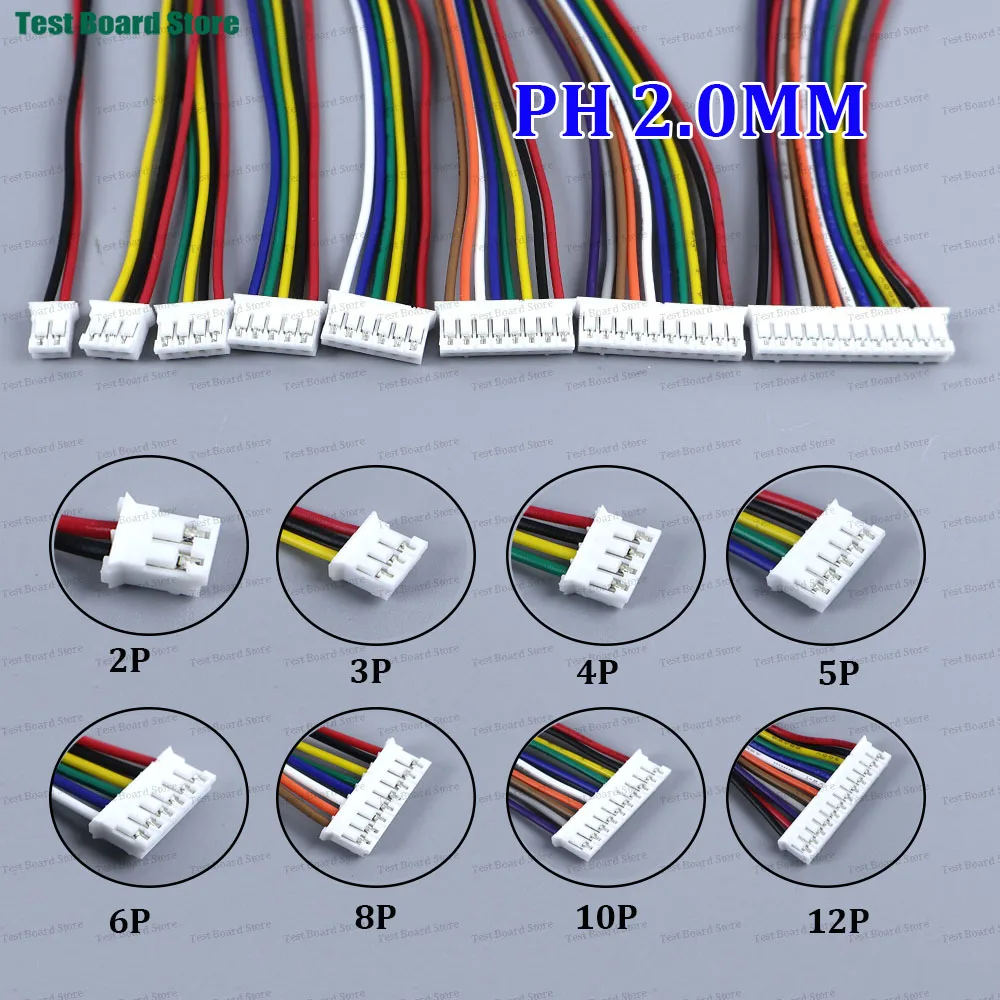 10PCS JST PH2.0 JST 2.0mm Wire Cable Connector 2/3/4/5/6/8/10/12 Pin 2.0MM Pitch Plug 10CM/20CM/30CM Wire Length
