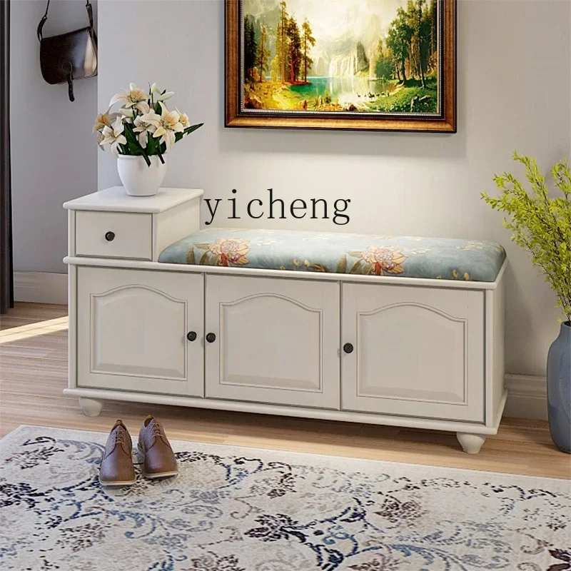 TQH solid wood shoe change stool household door shoe cabinet entry shoe stool soft bag seat cushion can sit in