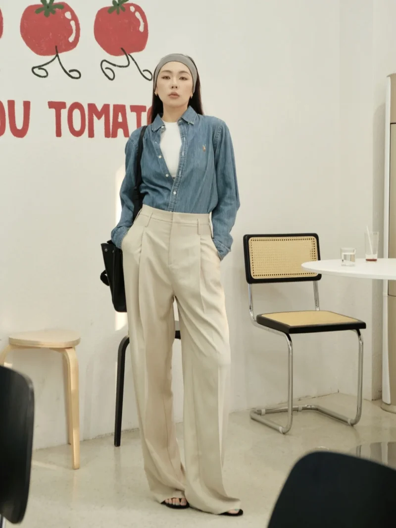 ETJ 2025 Nuovi pantaloni in crêpe da donna pendolari pantaloni casual a gamba larga all-in-one Pantaloni da tuta fresati in una varietà di colori