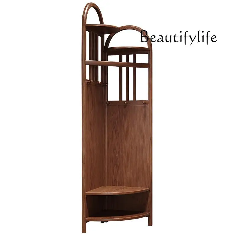 

Solid wood corner coat rack Floor-to-ceiling bedroom hanger storage Chinese living room simple shelf