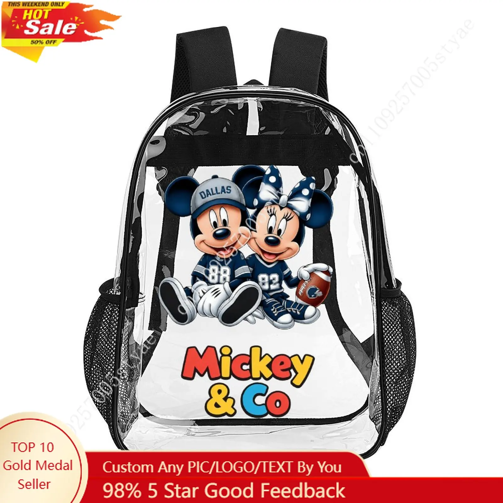 

Mickey Minnie Mouse Transparent Backpack Disney Cartoon Decorative Bag Design Photo Logo Customized Party Holiday Gift Cosplay