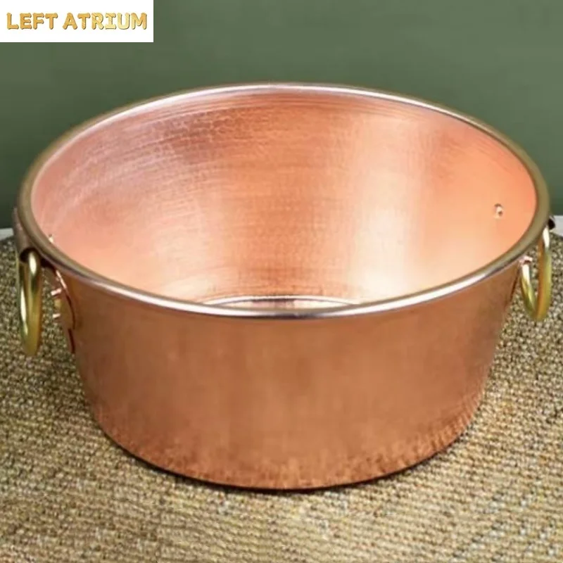 Vintage Copper Pot,Thickened Hot Pot Cooking Utensil Simmering and Pasta Stewing,Handcrafted Hammer Texture 26 cm Handheld Pot view 5