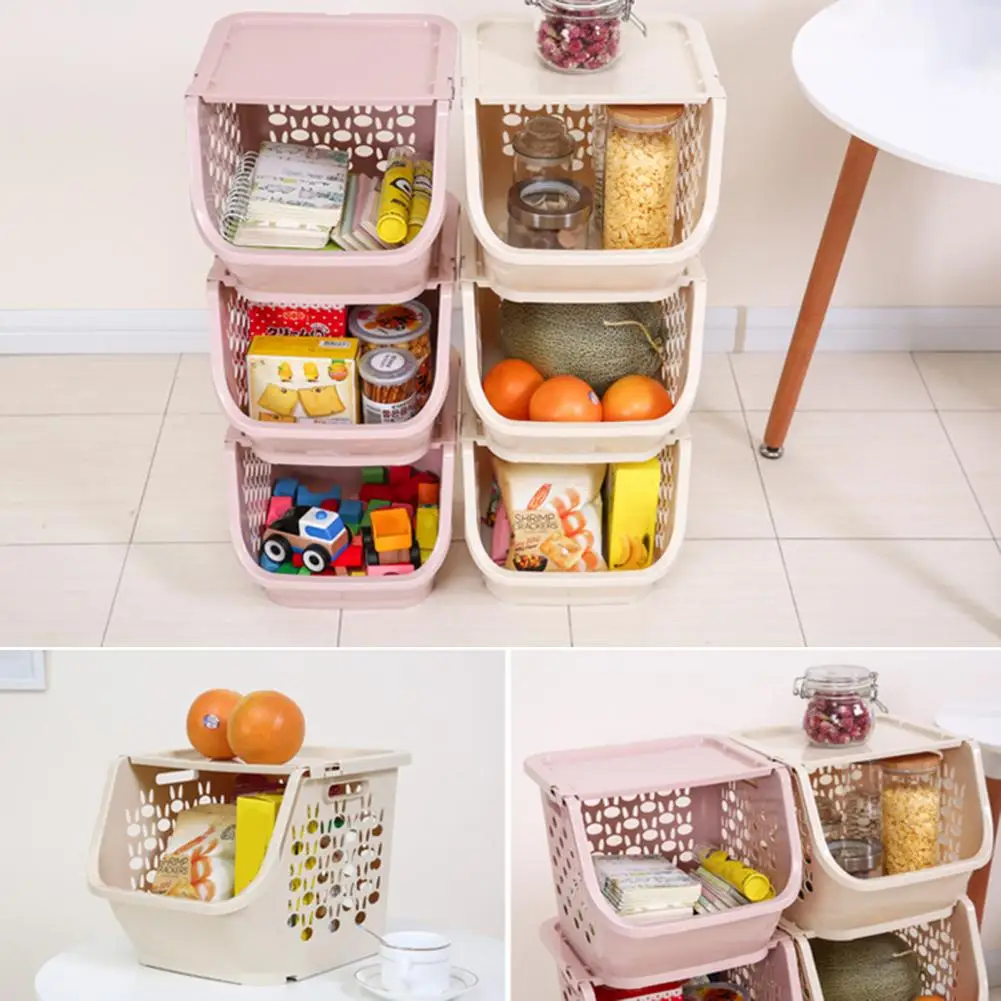 1 Set Storage Basket Practical Kitchen Storage Basket Vegetable Fruit Organizer Basket  with Lid Storage Organizer