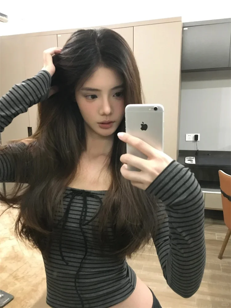 

Long Sleeve T-Shirts Womens Sweet Cotton Tops Slim Fit Comfortable Breathable Fabric Retro Office Spring Daily Style