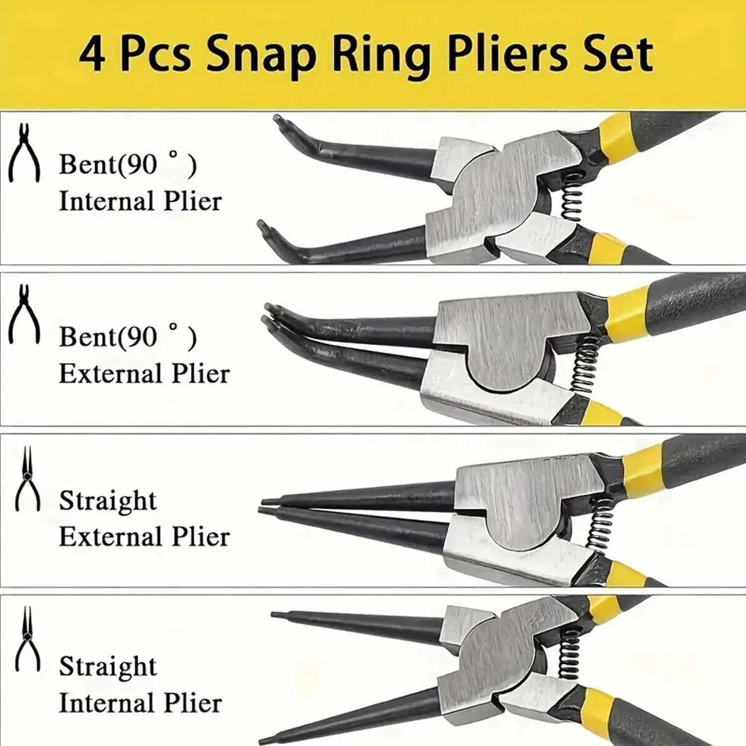 4pcs Circlip Plier Set 7'' Long Nose Plier Staight Bent Plier Inner Outer Staight Bent Plier Retaining Snap Ring Remover Tool image 5