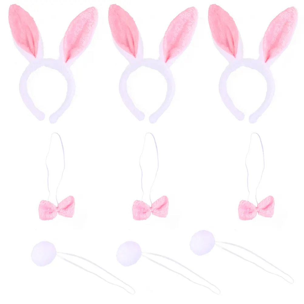 

Bunny Ear Headband Rabbit Tail Bow Tie Kids Hairbands Decor Accessories Party Cosplay One Size Fits Most Girls