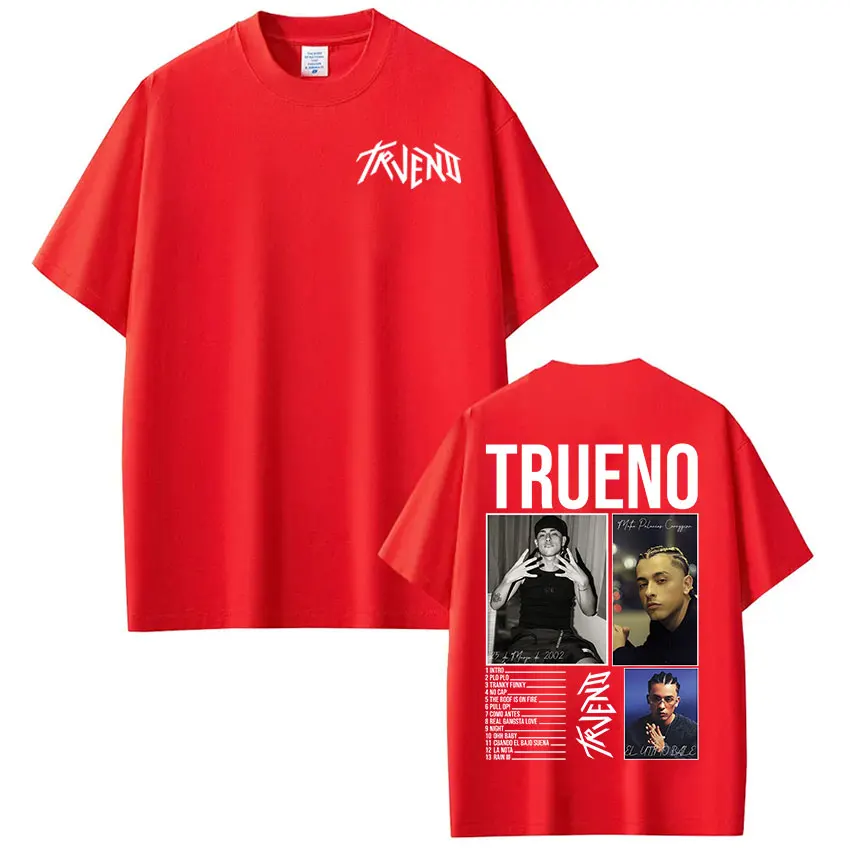 مغني الراب Trueno ألبوم جولة 2025 تي شيرت الرجال النساء الملابس موضة قصيرة الأكمام تي شيرت الشارع الشهير القطن فضفاض تي شيرت للجنسين #6