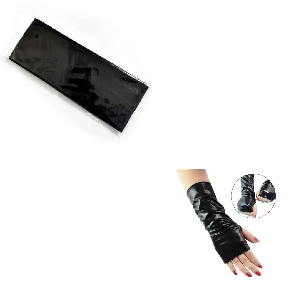 39BD Fingerless Driving Performance Gloves Faux Leather Halloween Mittens for Women