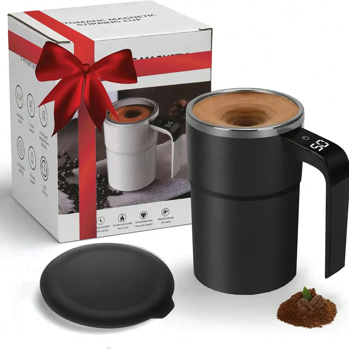 Automatic Stirring Coffee Mug With Temperature Display, USB-Rechargeable, 304 Stainless Steel, 200mAh Battery, Magnetic Stirrer – Portable For Home And Office Use, Temperature Display Mug,Gift For Coffee Lovers