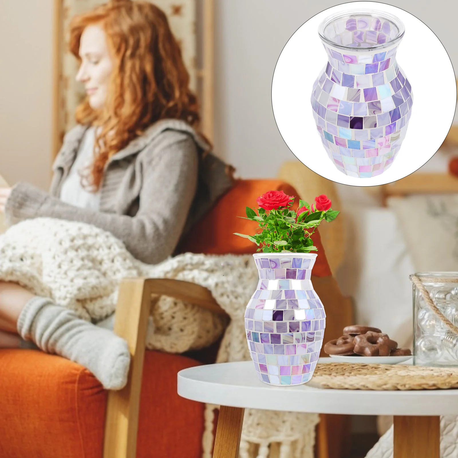 

1Pcs Mosaic Glass Vase Elegant Home Decor for Living Room Bedroom Office Flower Arrangement Nordic Modern Desktop Floral