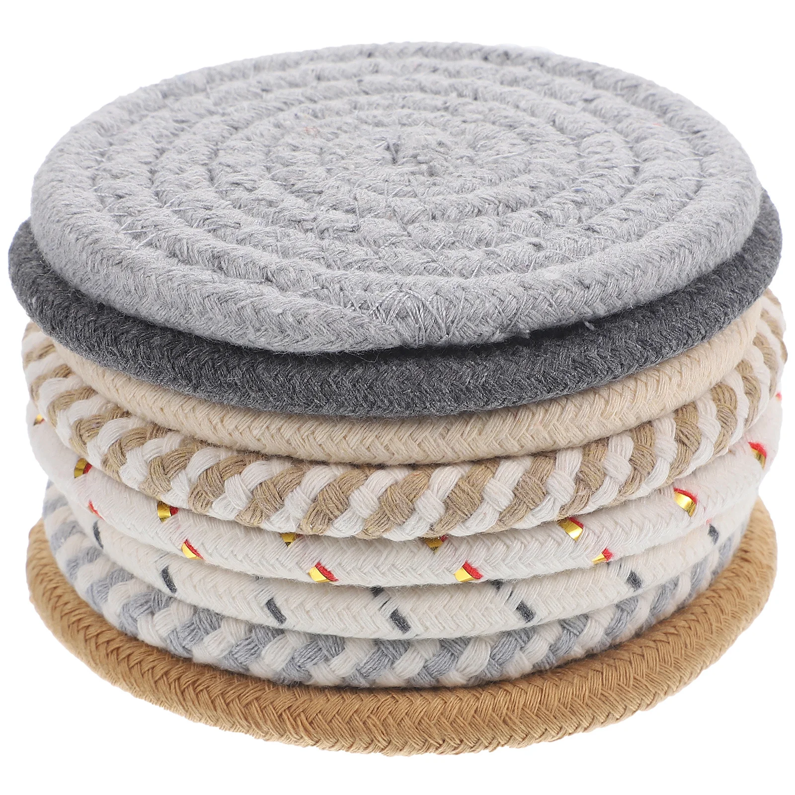

8Pcs Round Cotton Woven Coaster Set Heat Resistant Non Mats for Coffee Table Dining Table Use Cotton Woven Coaster