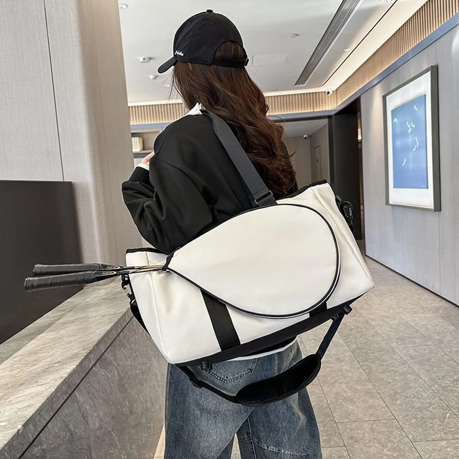 

Portable Badminton Pickleball Bag Oxford Cloth Tennis Handbag Removable Shoulder Straps Tote for Outdoor Activities