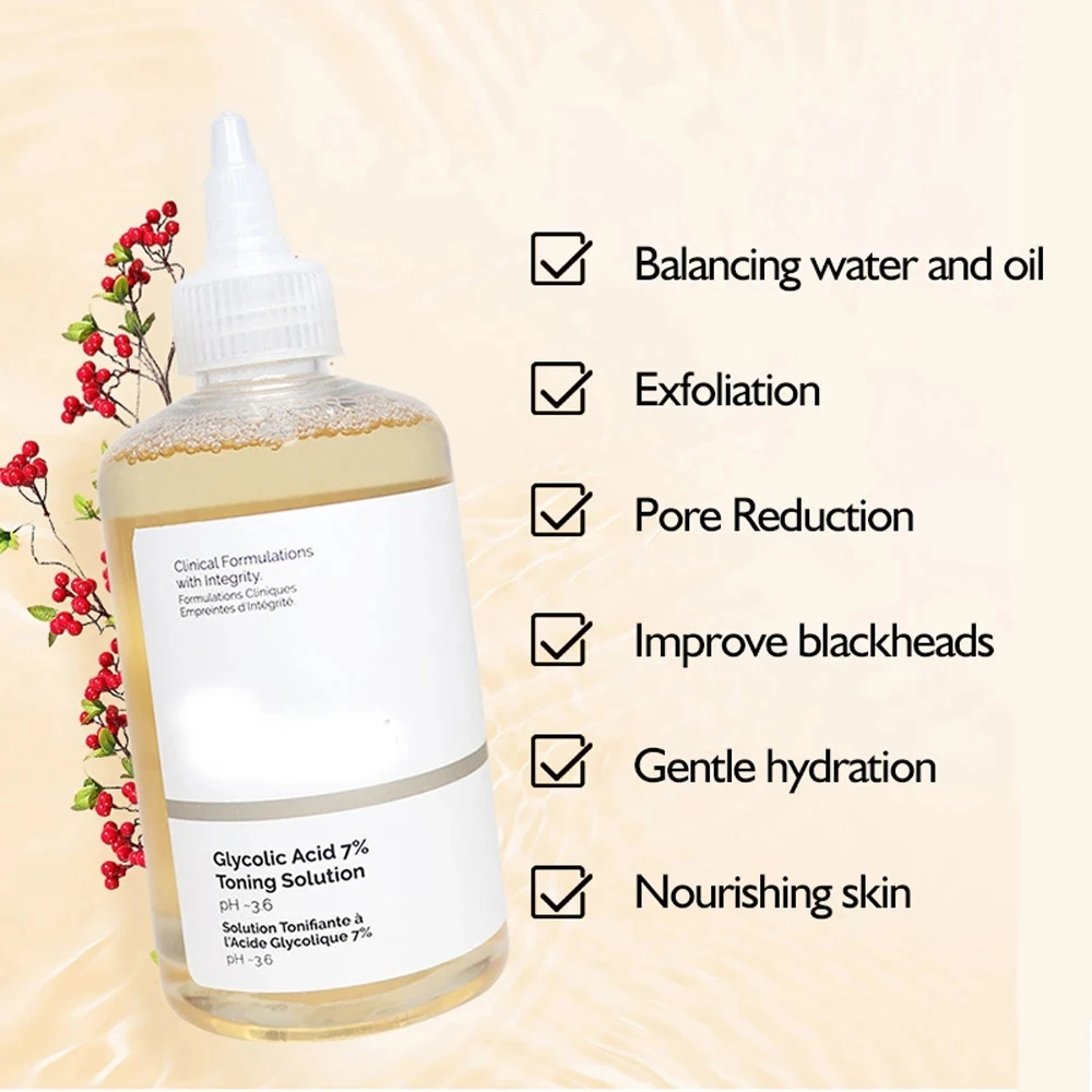 240ml Glycolic Acid 7% Toner Nourish Mild Glycolic Acid Toner Acne-Removing Light Acne-Fruit Acid Essence 3PCS