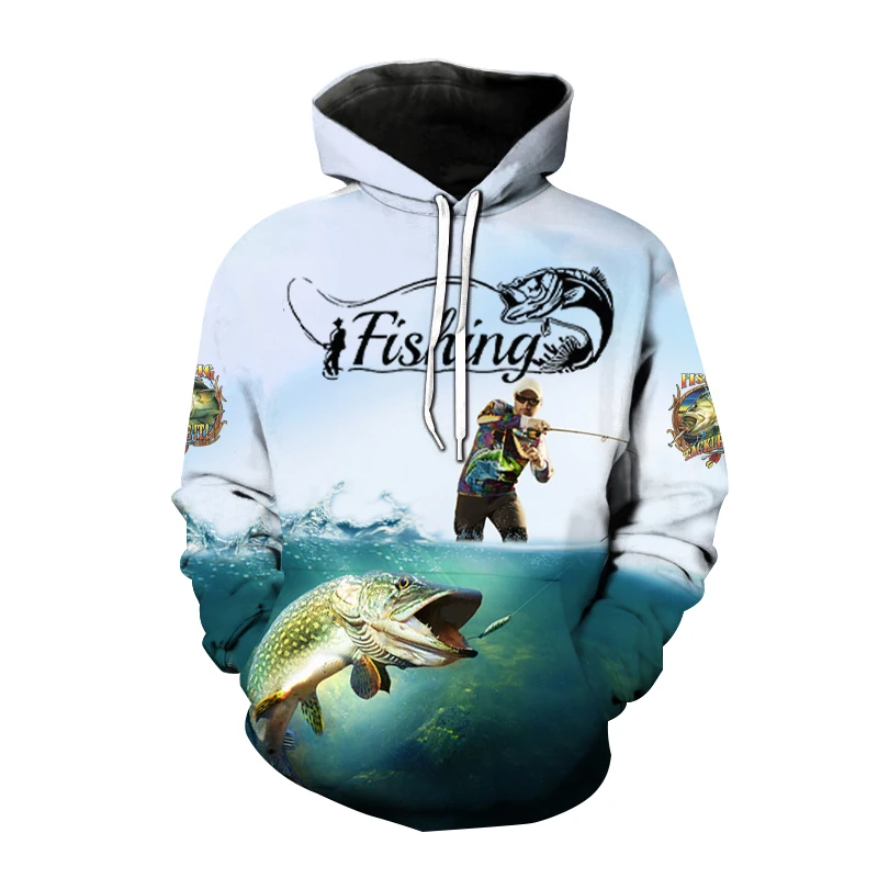 New Wild Fishing Pattern Hoodie for Men 3D Printing Hunting Fish Enthusiast Sweatshirt Men's and Women's Plus Size Sudaderas top