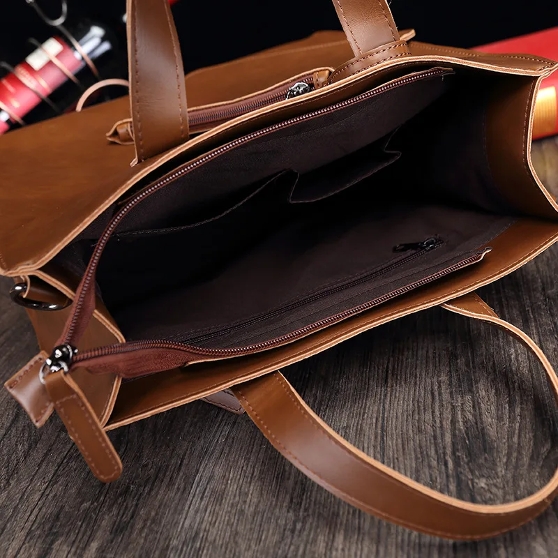 New Design Men\'s Shoulder Bag Multi functional Handbag Large Capacity Leather Crossbody Bag Business Tote Bag Male Messenger Pac