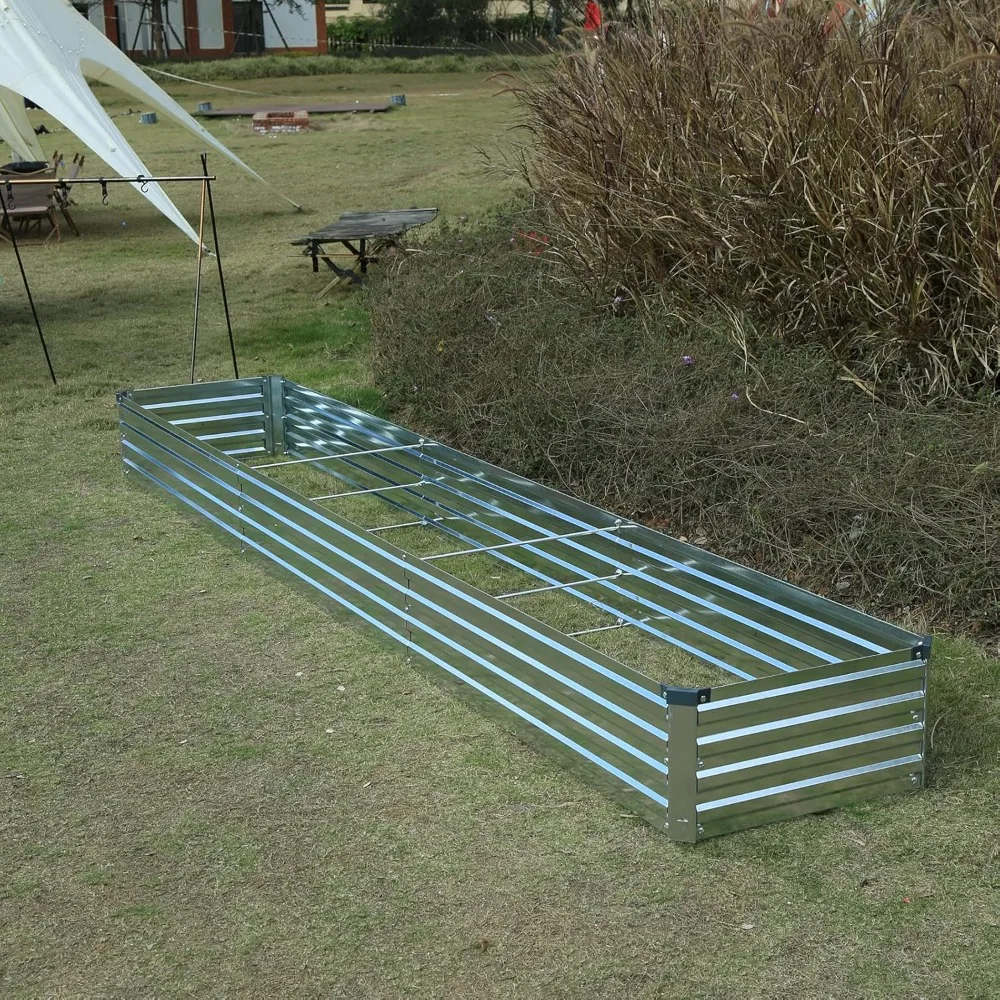 جديد فضي 2 حزمة سرير حديقة مرتفعة مجلفنة ، صندوق زراعة خارجي طقم فناء معدني سرير زراعة ، 10x2x1ft ، سمك إضافي #4