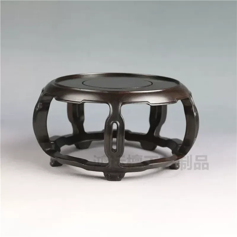 Red Sandalwood Drum Shaped Round Porcelain Teapot Bonsai Antique Jade Vase Ornament Incense Burner Bronze Base Flower Table