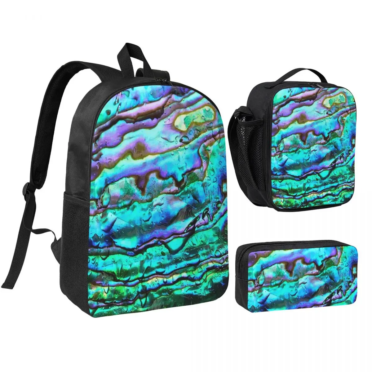 Abalone Shell Pattern Up Close Backpack Student BookBag School Bag Shoulder Bags 3ps Insulated Lunch Bag Pencil Case