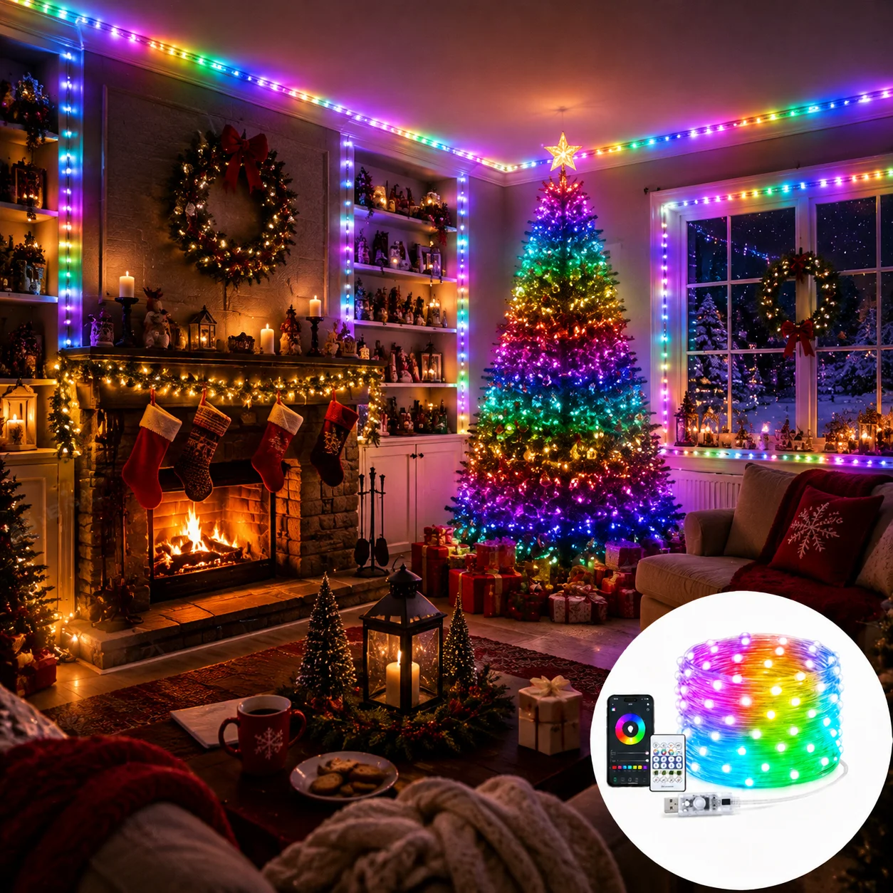 Bluetooth RGB LED String Lights USB Smart APP Control Decorative Lighting for Home Car Party Holiday Decor