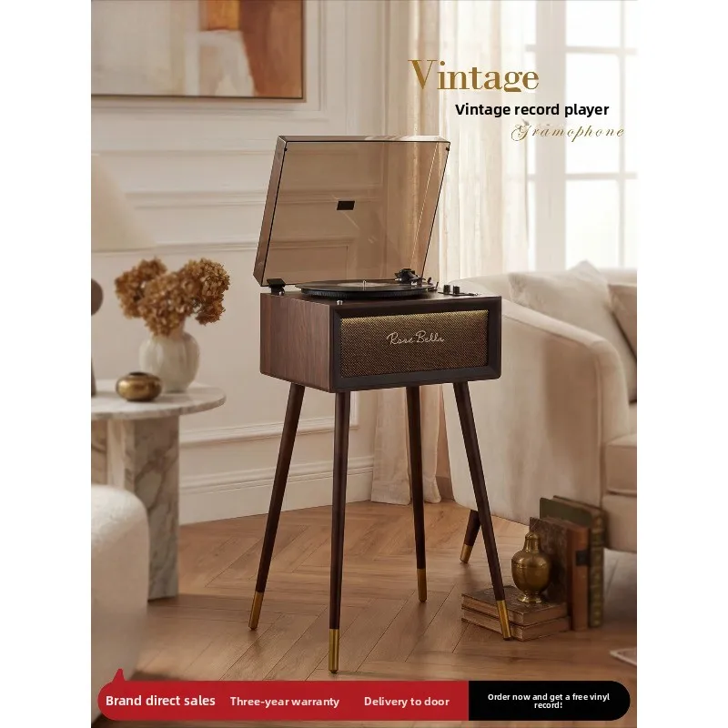 Retro vinyl record player stereo, old-fashioned phonograph decorative ornament, Bluetooth speaker high-end gift.
