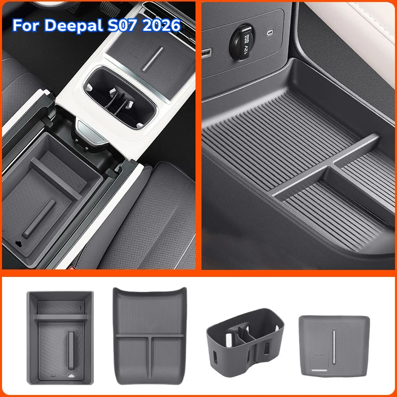 Pour Changan Deepal S07 2026 : Boîte de rangement de la console centrale, porte-gobelet, coussin d'accoudoir, chargeur sans fil, ensemble d'accessoires intérieurs