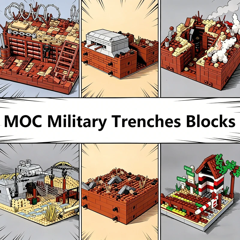 

MOC Trench Fortress Bunker Scene Building Blocks Military German Battlefield Model Army Soldier Figure Assembled Bricks Toy Gift