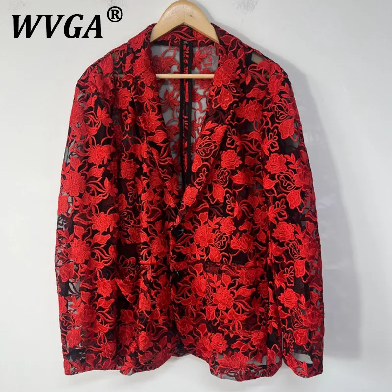

WVGA Spring Autumn New Man Tide Heavy Embroidery Perspective Organza Design Blazer Niche Chic Casual Suit Jackets Ins Y2K W9582