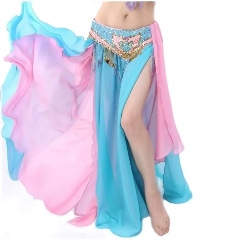 Cheap 12 Colors Professional Women Belly Dancing Clothes Full Circle Skirts Flamenco Skirts Plus Size Satin Belly Dance Skirt