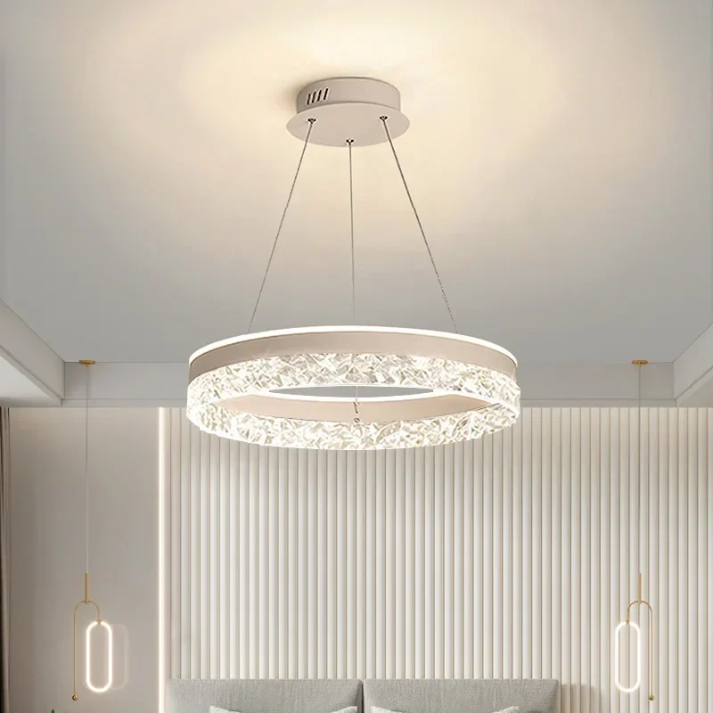 Minimalist Modern Crystal Rings Ceiling Led Chandelier Home Living Dining Room Lighting Hanging Lamp White&Gold Frame Pendant