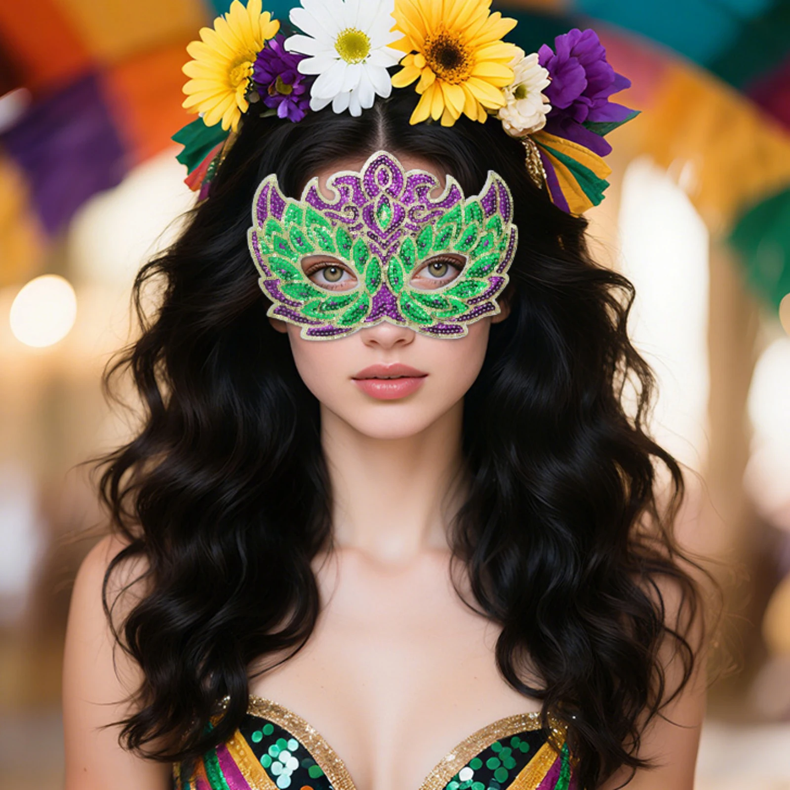 Nowa Trójkolorowa Maska z Cekinami na Pół Twarzy na Maskarady i Karnawały, Maska na Pół Twarzy na Imprezę Kostiumową, Maska na Bal Maskowy