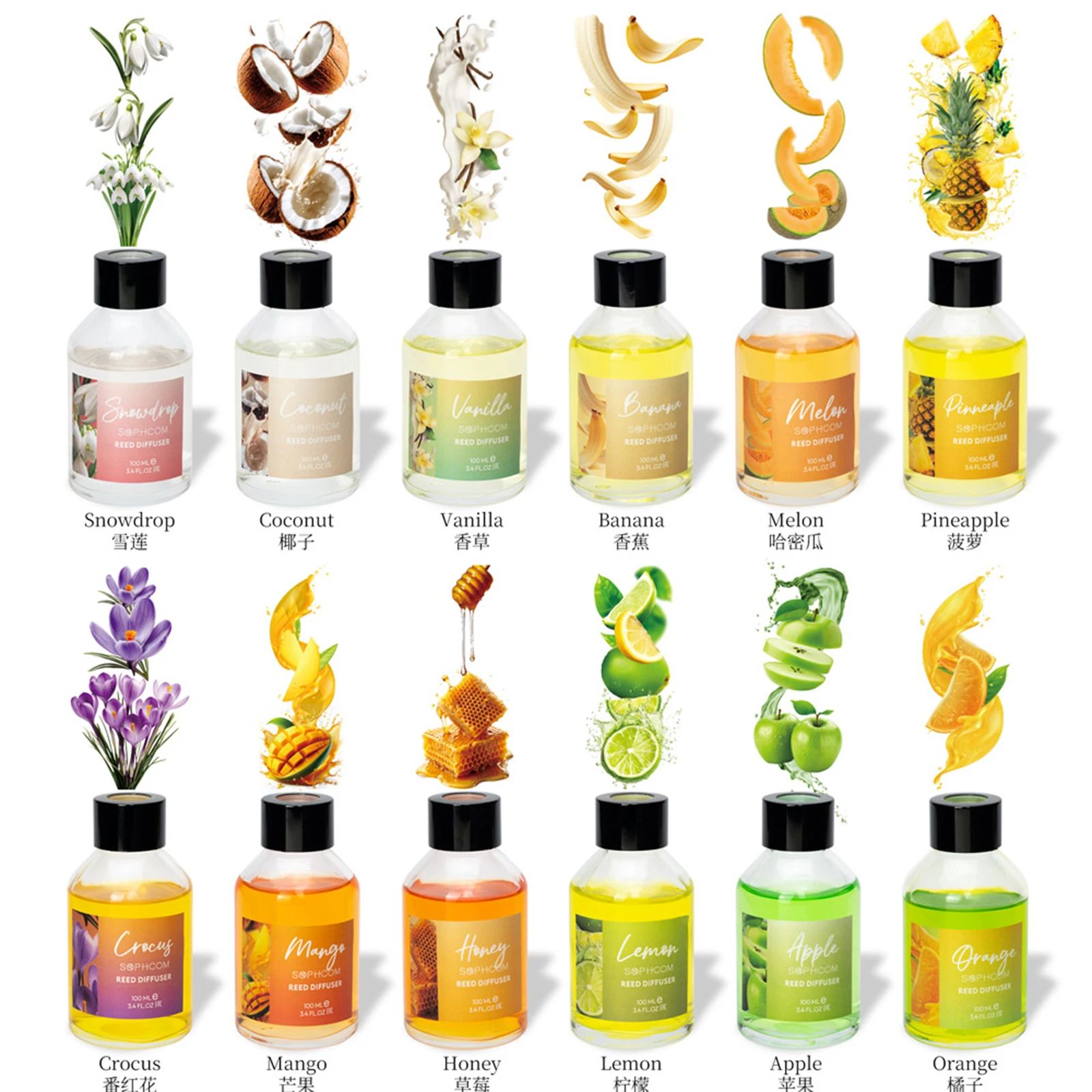100ml Floral Fruity Reed Diffuser Set - Long-Lasting Air Freshener for Bedroom & Bathroom Home Fragrance