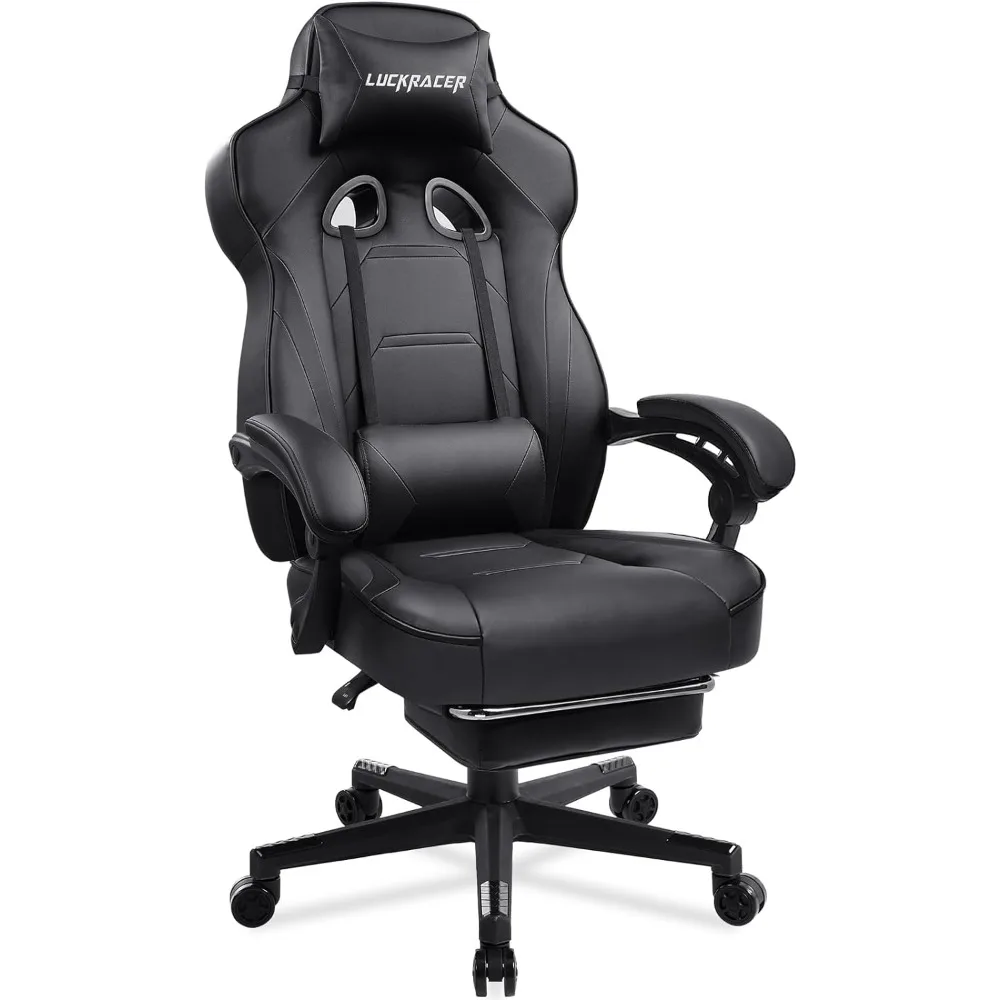 Computer Gaming Chair com apoio para os pés, cadeira ergonômica grande e alta para jogos, PU Leather Swivel Lombar Support