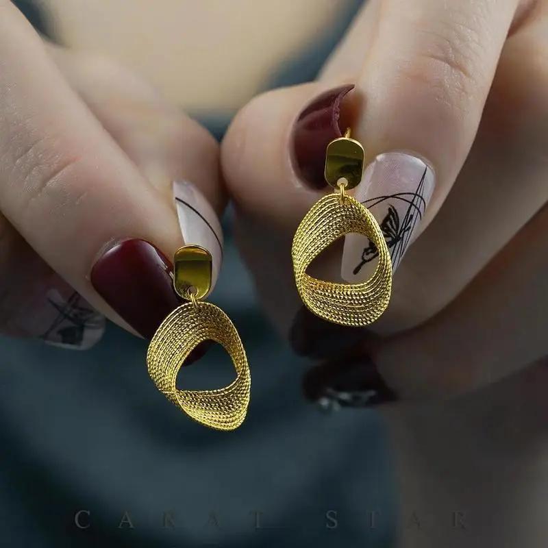 Retro Light Luxury 24K Gold Earrings For Women, Exquisite 9999 Real Gold Niche Design,Fashion Commuting And Temperament Earrings